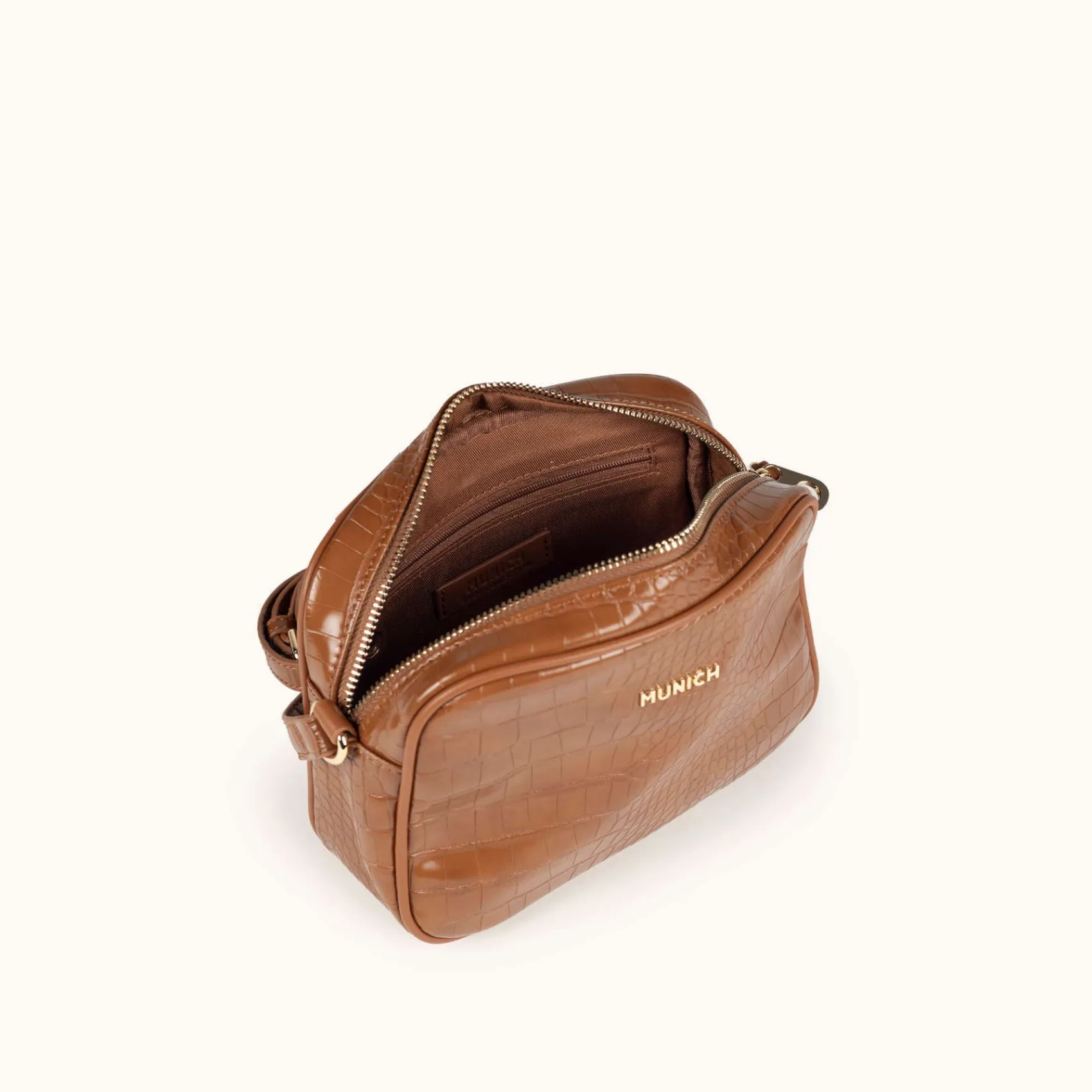 Mujer MUNICH Colección Mujer|Bolsos Pequeños<BLOCK CROCO FW25 CROSSBODY CAMERA C/BROWN
