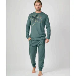 Hombre MUNICH Pijamas<Pijama hombre dos piezas de algodón verde.