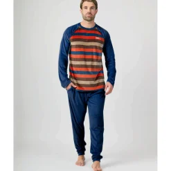 Hombre MUNICH Pijamas<Pijama hombre dos piezas de terciopelo marino-multicolor.