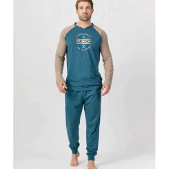 Hombre MUNICH Pijamas<Pijama hombre dos piezas de algodón azul-marrón.