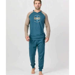 Hombre MUNICH Pijamas<Pijama hombre dos piezas de algodón azul-marrón.