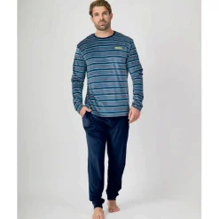 Hombre MUNICH Pijamas<Pijama hombre dos piezas de terciopelo multicolor-marino.