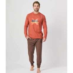 Hombre MUNICH Pijamas<Pijama hombre dos piezas de algodón naranja-marrón.