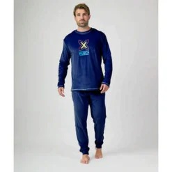 Hombre MUNICH Pijamas<Pijama hombre dos piezas de terciopelo marino.