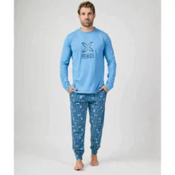 Hombre MUNICH Pijamas<Pijama hombre dos piezas de algodón azul