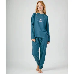 Mujer MUNICH Pijamas<Pijama mujer dos piezas de algodón azul.