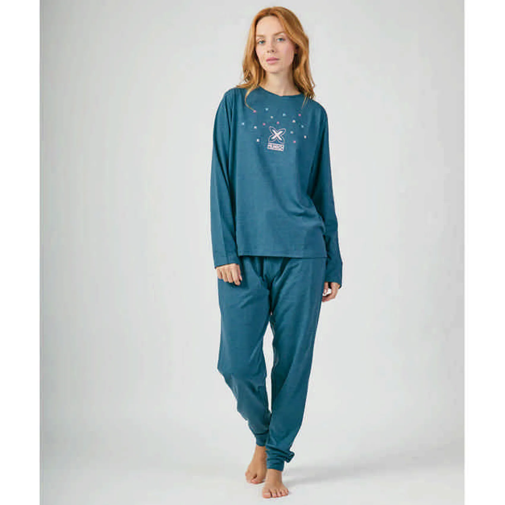 Mujer MUNICH Pijamas<Pijama mujer dos piezas de algodón azul.
