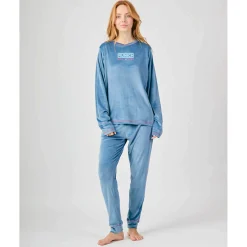Mujer MUNICH Pijamas<Pijama mujer dos piezas de terciopelo azul.